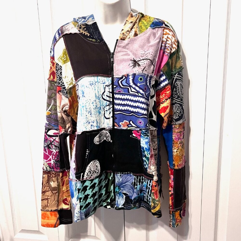 Jackpot Women's Multicolor Patchwork Hooded Zip U… - image 10